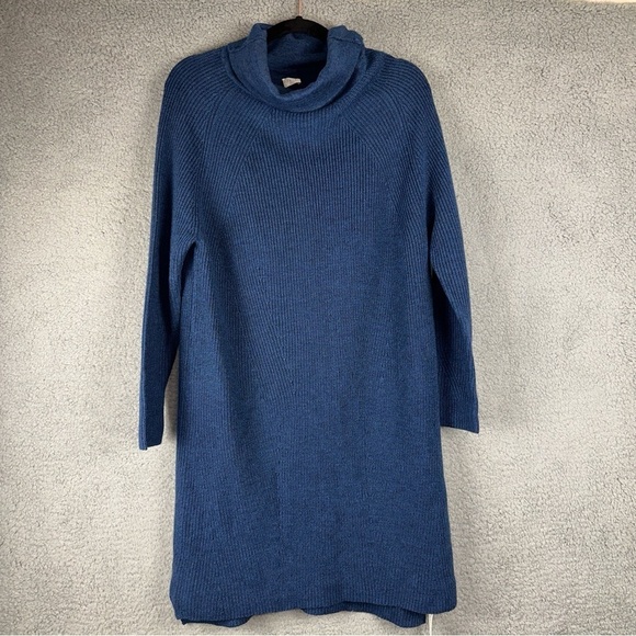 Poetry Sweater Dress Womens 10 Blue Funnel Neck Knit Wool Blend Y2K Boho NEW - Picture 1 of 10